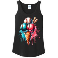 Baseball Ice Cream Watercolor Sports Lover Ice Cream Cone Ladies Essential Tank