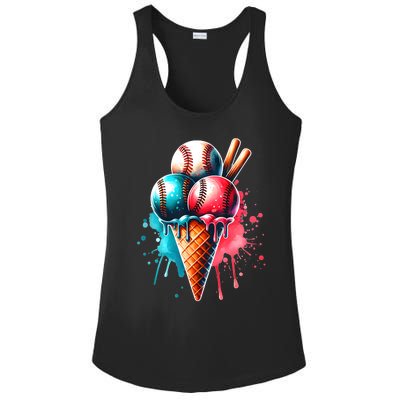 Baseball Ice Cream Watercolor Sports Lover Ice Cream Cone Ladies PosiCharge Competitor Racerback Tank