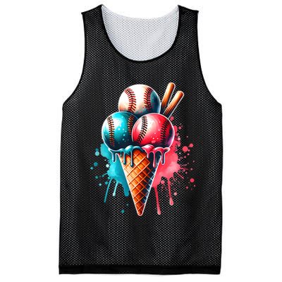 Baseball Ice Cream Watercolor Sports Lover Ice Cream Cone Mesh Reversible Basketball Jersey Tank