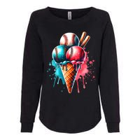 Baseball Ice Cream Watercolor Sports Lover Ice Cream Cone Womens California Wash Sweatshirt