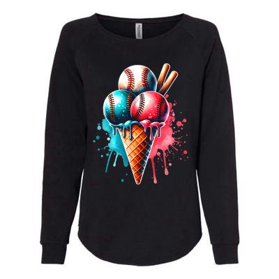 Baseball Ice Cream Watercolor Sports Lover Ice Cream Cone Womens California Wash Sweatshirt