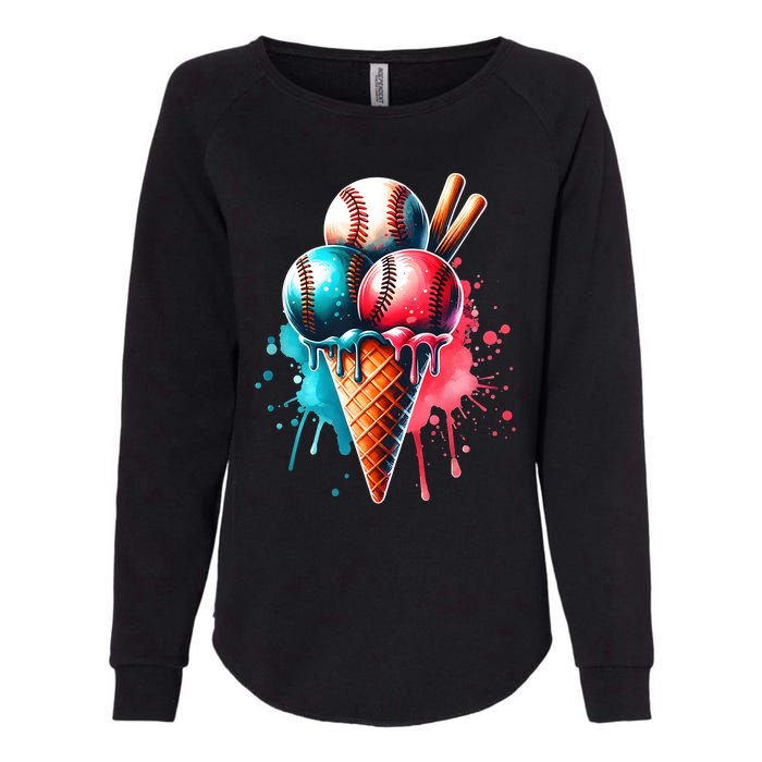 Baseball Ice Cream Watercolor Sports Lover Ice Cream Cone Womens California Wash Sweatshirt