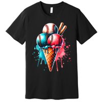 Baseball Ice Cream Watercolor Sports Lover Ice Cream Cone Premium T-Shirt