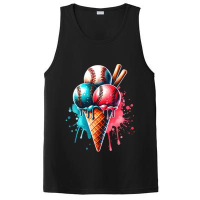Baseball Ice Cream Watercolor Sports Lover Ice Cream Cone PosiCharge Competitor Tank