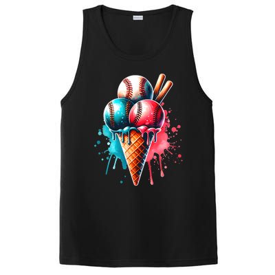 Baseball Ice Cream Watercolor Sports Lover Ice Cream Cone PosiCharge Competitor Tank