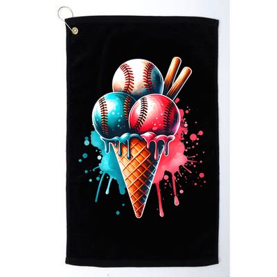 Baseball Ice Cream Watercolor Sports Lover Ice Cream Cone Golf Towel