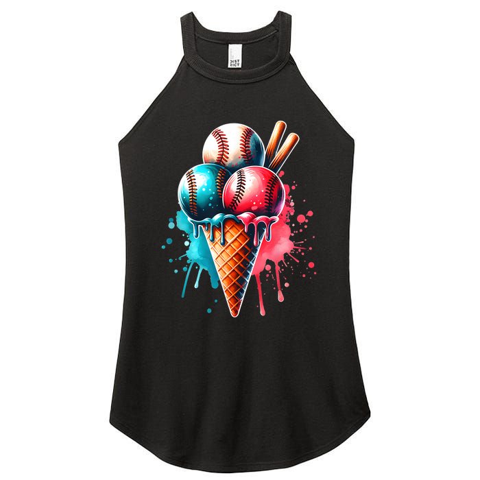 Baseball Ice Cream Watercolor Sports Lover Ice Cream Cone Women's Perfect Tri Rocker Tank