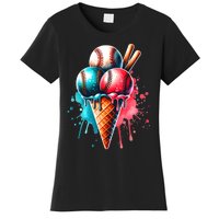 Baseball Ice Cream Watercolor Sports Lover Ice Cream Cone Women's T-Shirt