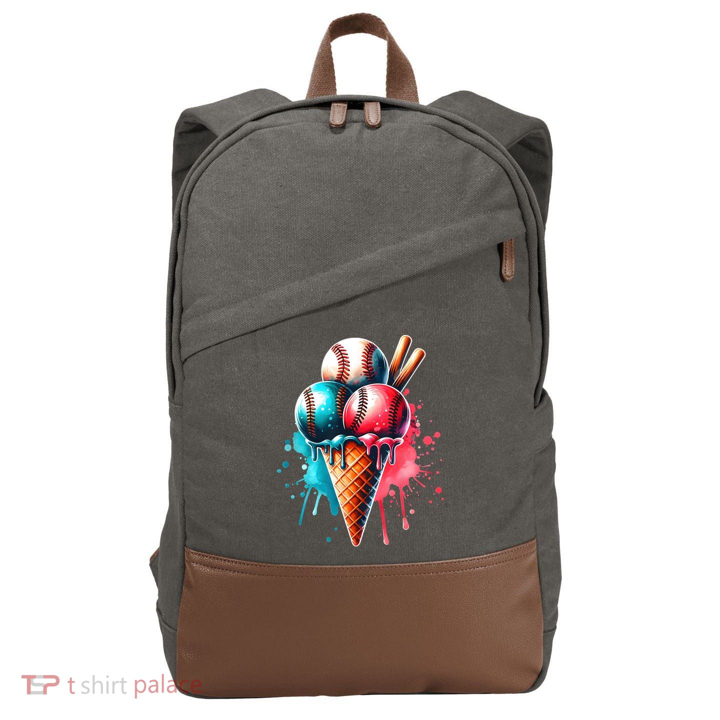 Baseball Ice Cream Watercolor Sports Lover Ice Cream Cone Cotton Canvas Backpack