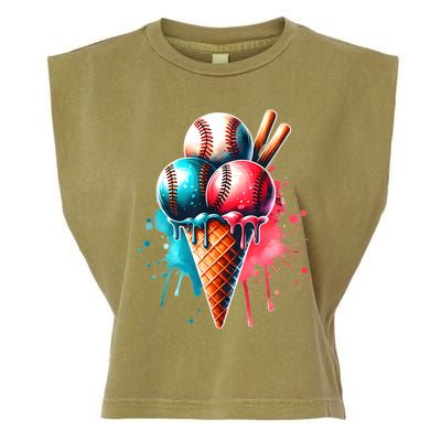 Baseball Ice Cream Watercolor Sports Lover Ice Cream Cone Garment-Dyed Women's Muscle Tee