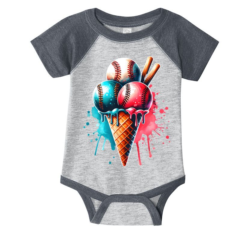Baseball Ice Cream Watercolor Sports Lover Ice Cream Cone Infant Baby Jersey Bodysuit
