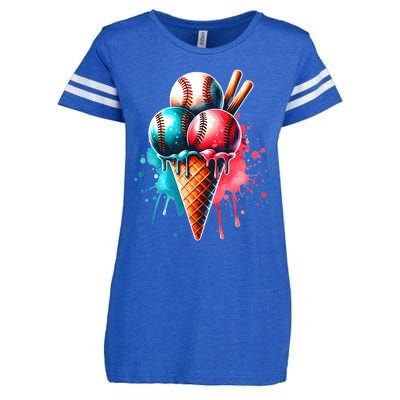 Baseball Ice Cream Watercolor Sports Lover Ice Cream Cone Enza Ladies Jersey Football T-Shirt