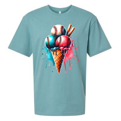 Baseball Ice Cream Watercolor Sports Lover Ice Cream Cone Sueded Cloud Jersey T-Shirt