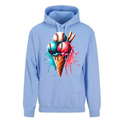 Baseball Ice Cream Watercolor Sports Lover Ice Cream Cone Unisex Surf Hoodie