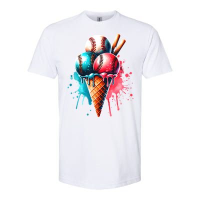 Baseball Ice Cream Watercolor Sports Lover Ice Cream Cone Softstyle CVC T-Shirt