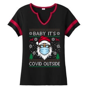 Baby It's Covid Outside Funny Ugly Christmas Ladies Halftime Notch Neck Tee