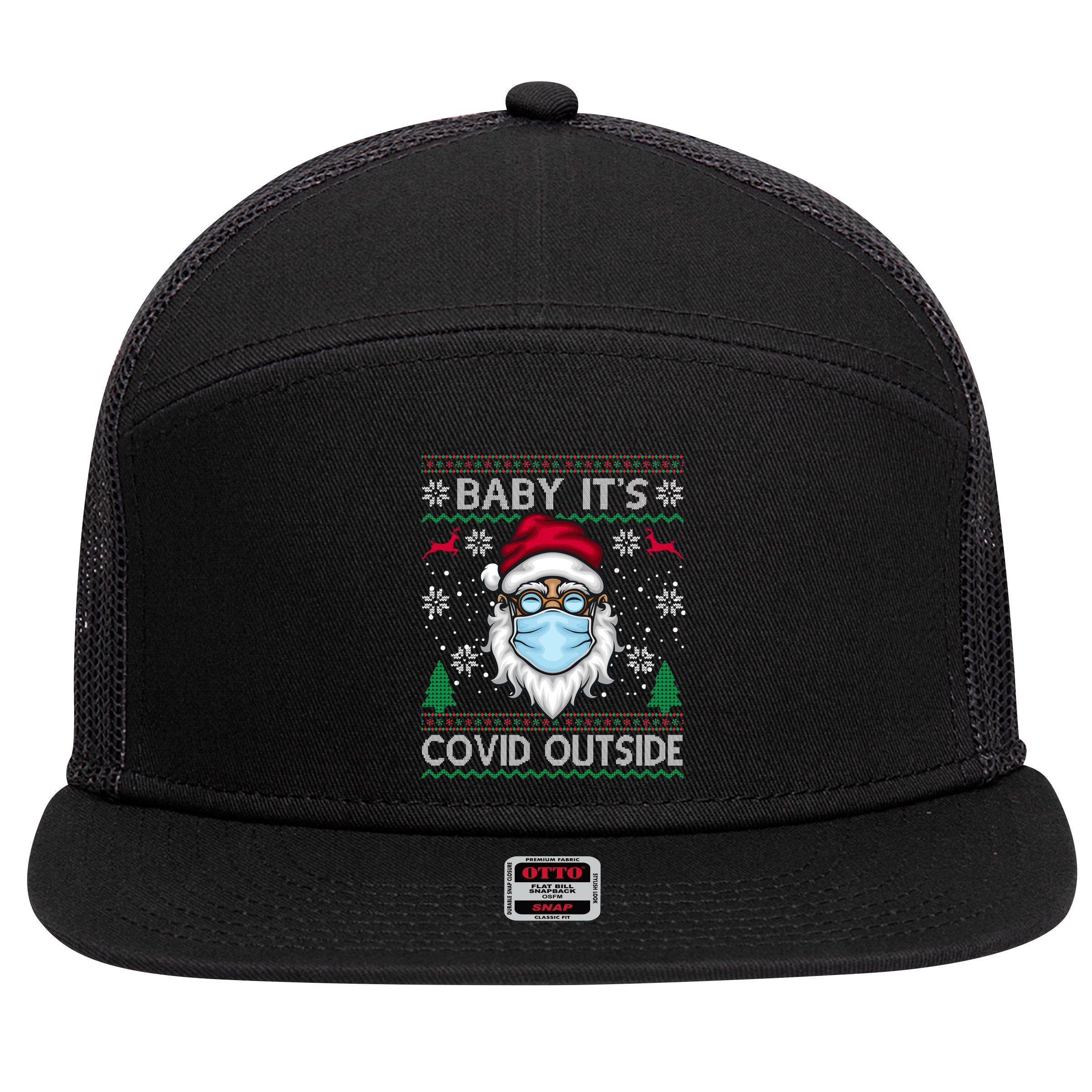 Baby It's Covid Outside Funny Ugly Christmas 7 Panel Mesh Trucker Snapback Hat