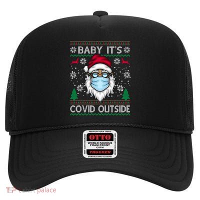 Baby It's Covid Outside Funny Ugly Christmas High Crown Mesh Back Trucker Hat