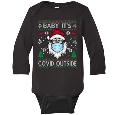 Baby It's Covid Outside Funny Ugly Christmas Baby Long Sleeve Bodysuit