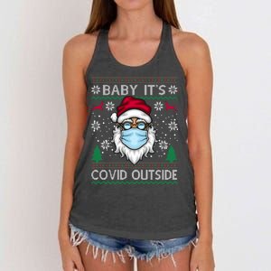 Baby It's Covid Outside Funny Ugly Christmas Women's Knotted Racerback Tank