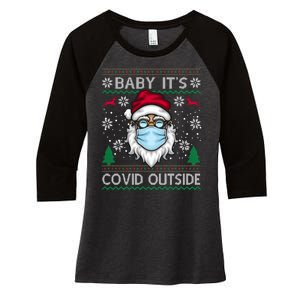 Baby It's Covid Outside Funny Ugly Christmas Women's Tri-Blend 3/4-Sleeve Raglan Shirt