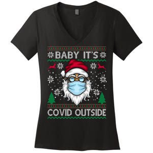 Baby It's Covid Outside Funny Ugly Christmas Women's V-Neck T-Shirt