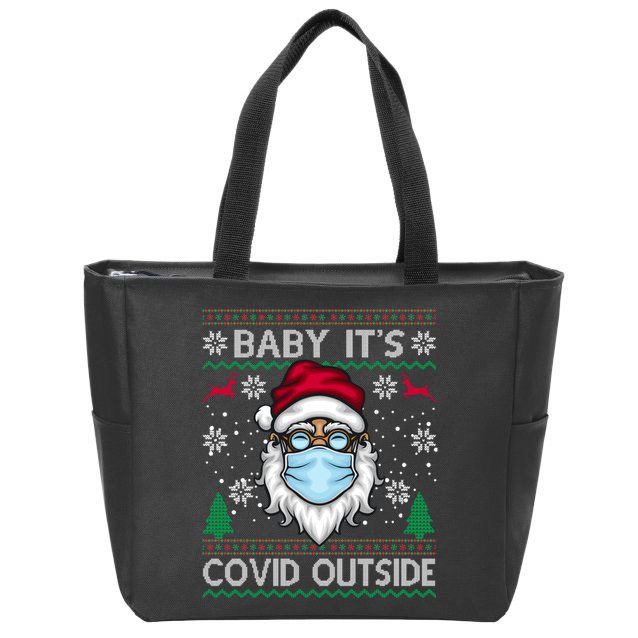 Baby It's Covid Outside Funny Ugly Christmas Zip Tote Bag