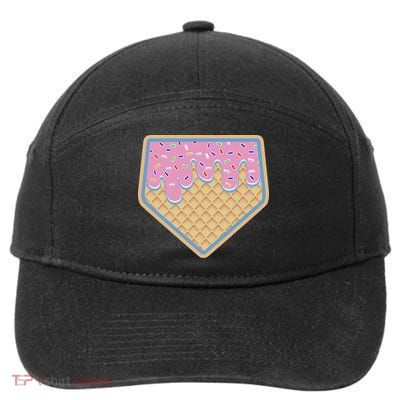 Baseball Ice Cream Dripping Baseball Home Plate Drip 7-Panel Snapback Hat