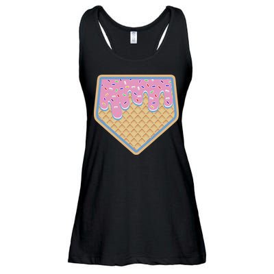 Baseball Ice Cream Dripping Baseball Home Plate Drip Ladies Essential Flowy Tank