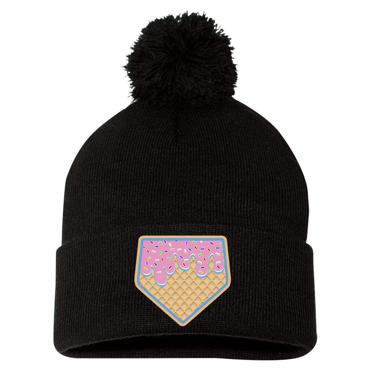 Baseball Ice Cream Dripping Baseball Home Plate Drip Pom Pom 12in Knit Beanie