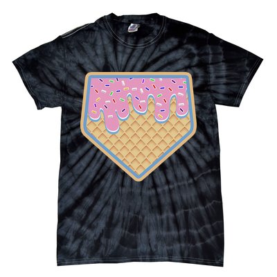 Baseball Ice Cream Dripping Baseball Home Plate Drip Tie-Dye T-Shirt