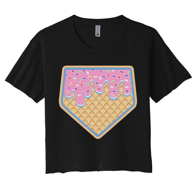 Baseball Ice Cream Dripping Baseball Home Plate Drip Crop Top