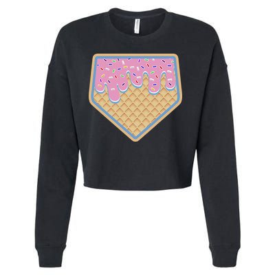 Baseball Ice Cream Dripping Baseball Home Plate Drip Cropped Pullover Crew