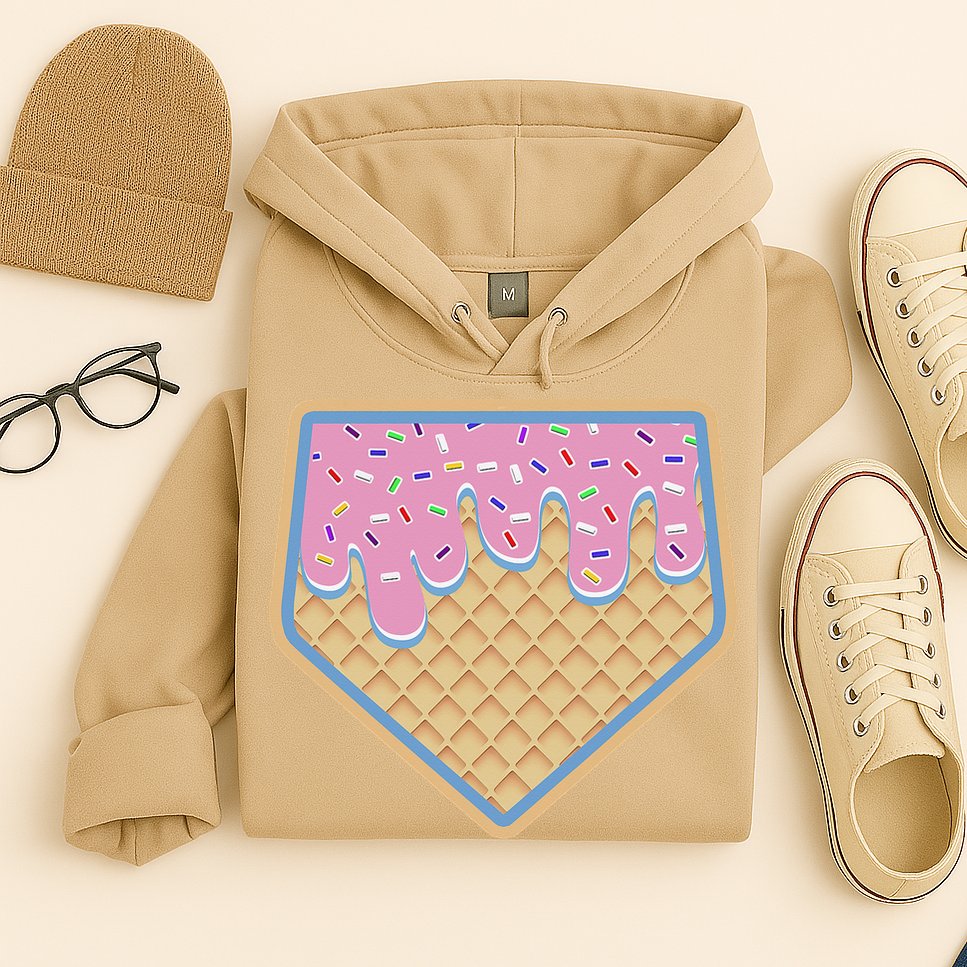 Baseball Ice Cream Dripping Baseball Home Plate Drip Hoodie