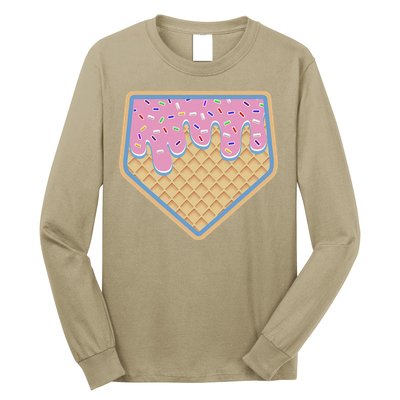 Baseball Ice Cream Dripping Baseball Home Plate Drip Long Sleeve Shirt