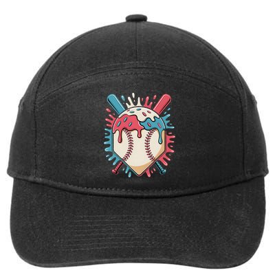 Baseball Ice Cream Dripping Baseball Home Plate Drip 7-Panel Snapback Hat