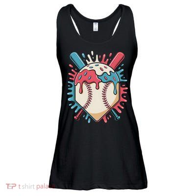Baseball Ice Cream Dripping Baseball Home Plate Drip Ladies Essential Flowy Tank