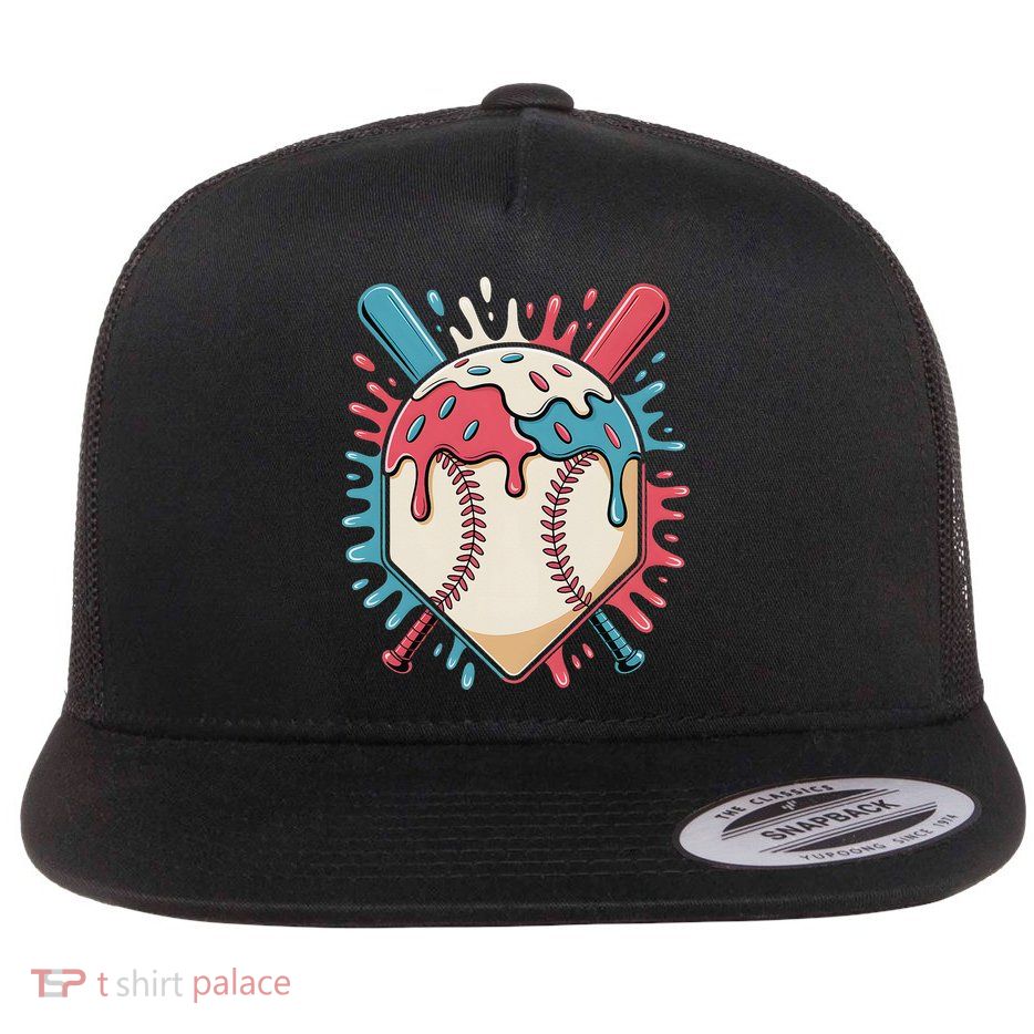 Baseball Ice Cream Dripping Baseball Home Plate Drip Flatbill Hat