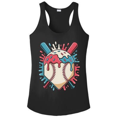 Baseball Ice Cream Dripping Baseball Home Plate Drip Ladies PosiCharge Competitor Racerback Tank