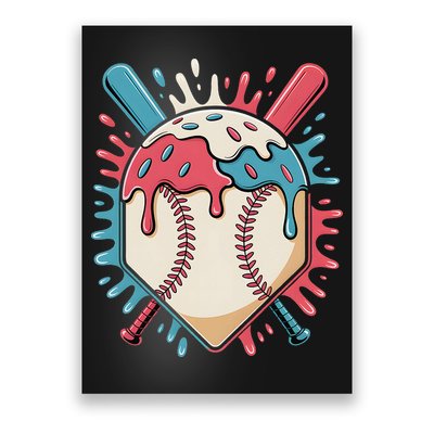 Baseball Ice Cream Dripping Baseball Home Plate Drip Poster