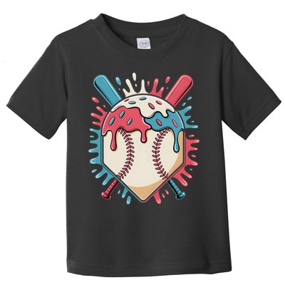 Baseball Ice Cream Dripping Baseball Home Plate Drip Toddler T-Shirt