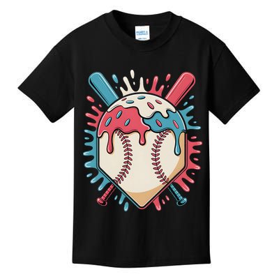 Baseball Ice Cream Dripping Baseball Home Plate Drip Kids T-Shirt
