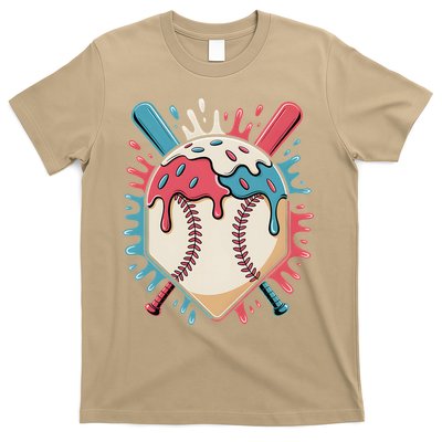 Baseball Ice Cream Dripping Baseball Home Plate Drip T-Shirt