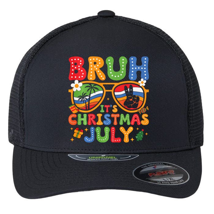 Bruh ItS Christmas In July Sunglasses Summer Beach Xmas Flexfit Unipanel Trucker Cap