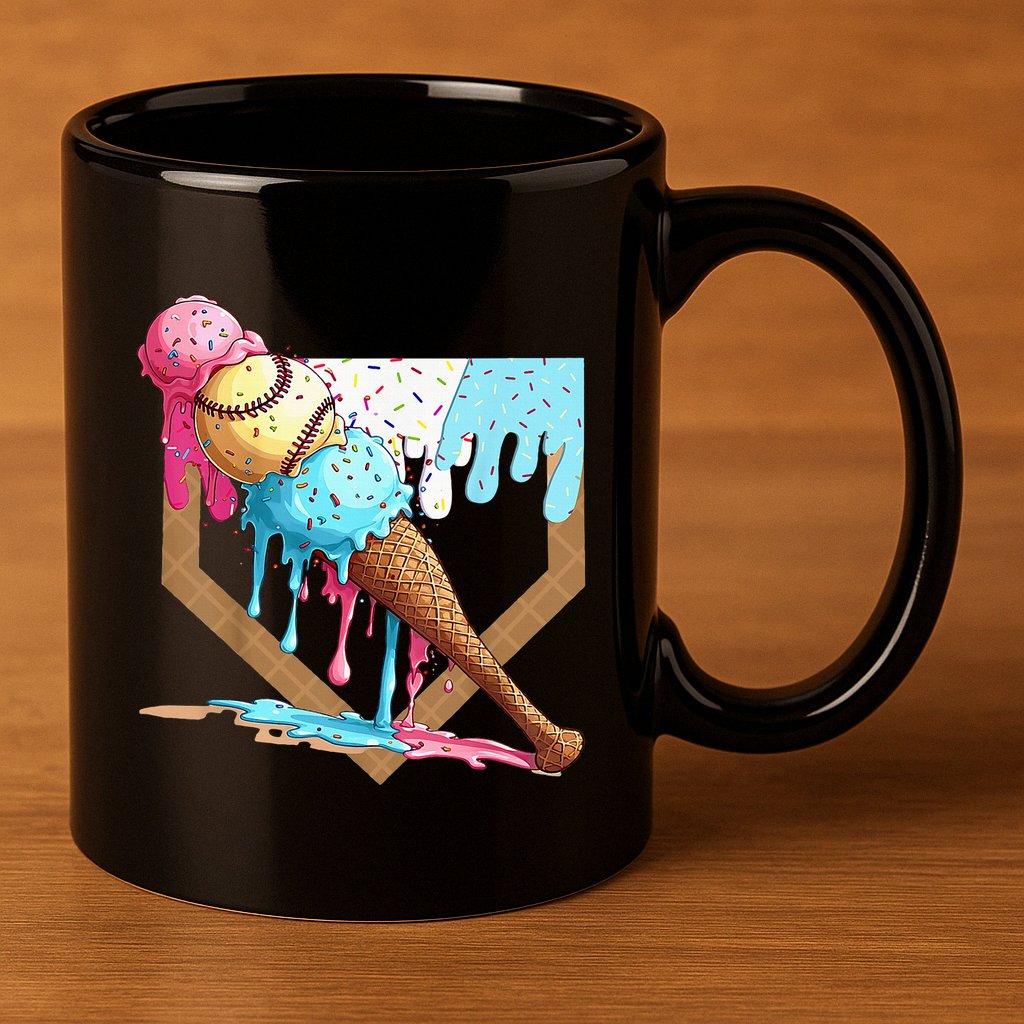 Baseball Ice Cream Dripping Drip 11oz C Handle Ceramic Mug