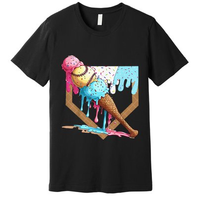 Baseball Ice Cream Dripping Drip Premium T-Shirt