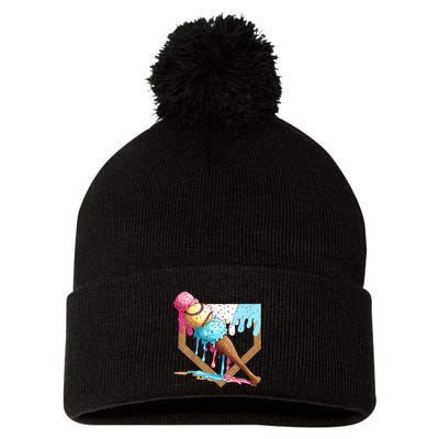 Baseball Ice Cream Dripping Drip Pom Pom 12in Knit Beanie