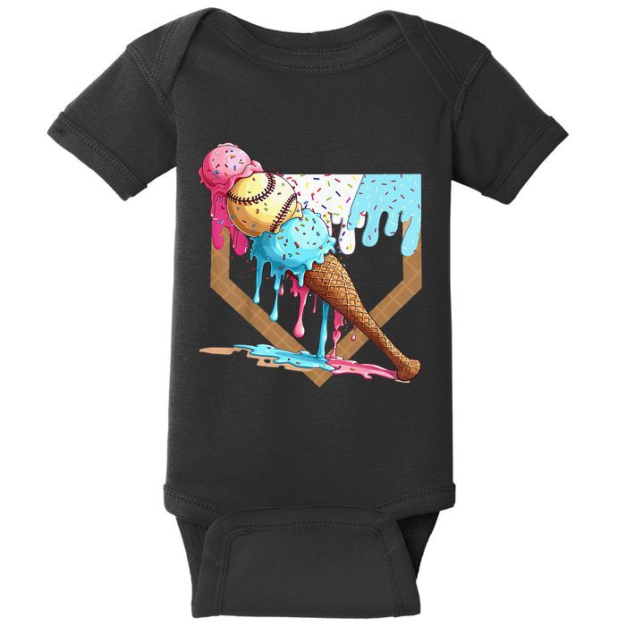 Baseball Ice Cream Dripping Drip Baby Bodysuit