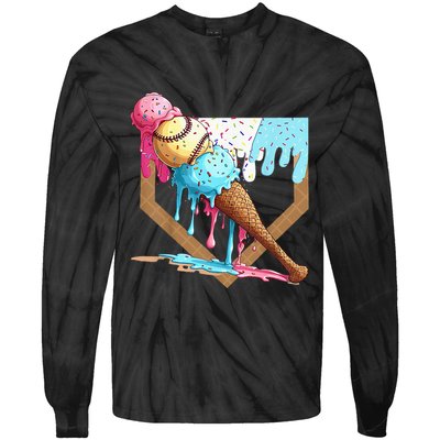 Baseball Ice Cream Dripping Drip Tie-Dye Long Sleeve Shirt
