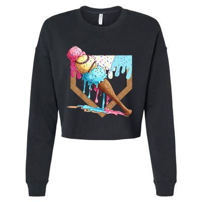 Baseball Ice Cream Dripping Drip Cropped Pullover Crew